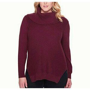 Michael Kors Shaker Cotton Long Sleeve Cowl Neck Knit Red Merlot Stretch Top S